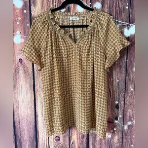 Max Studio Geometric Print Blouse in Mustard and Red